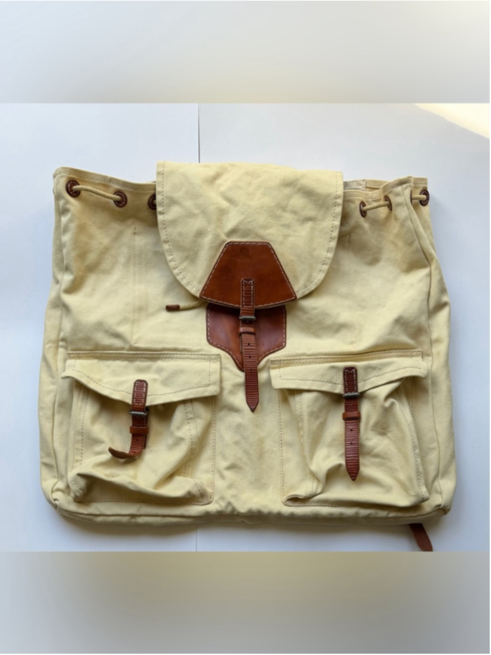Vintage RRL Double RL Supply Co Canvas Leather Rucksack Backpack Cream xL 20*24